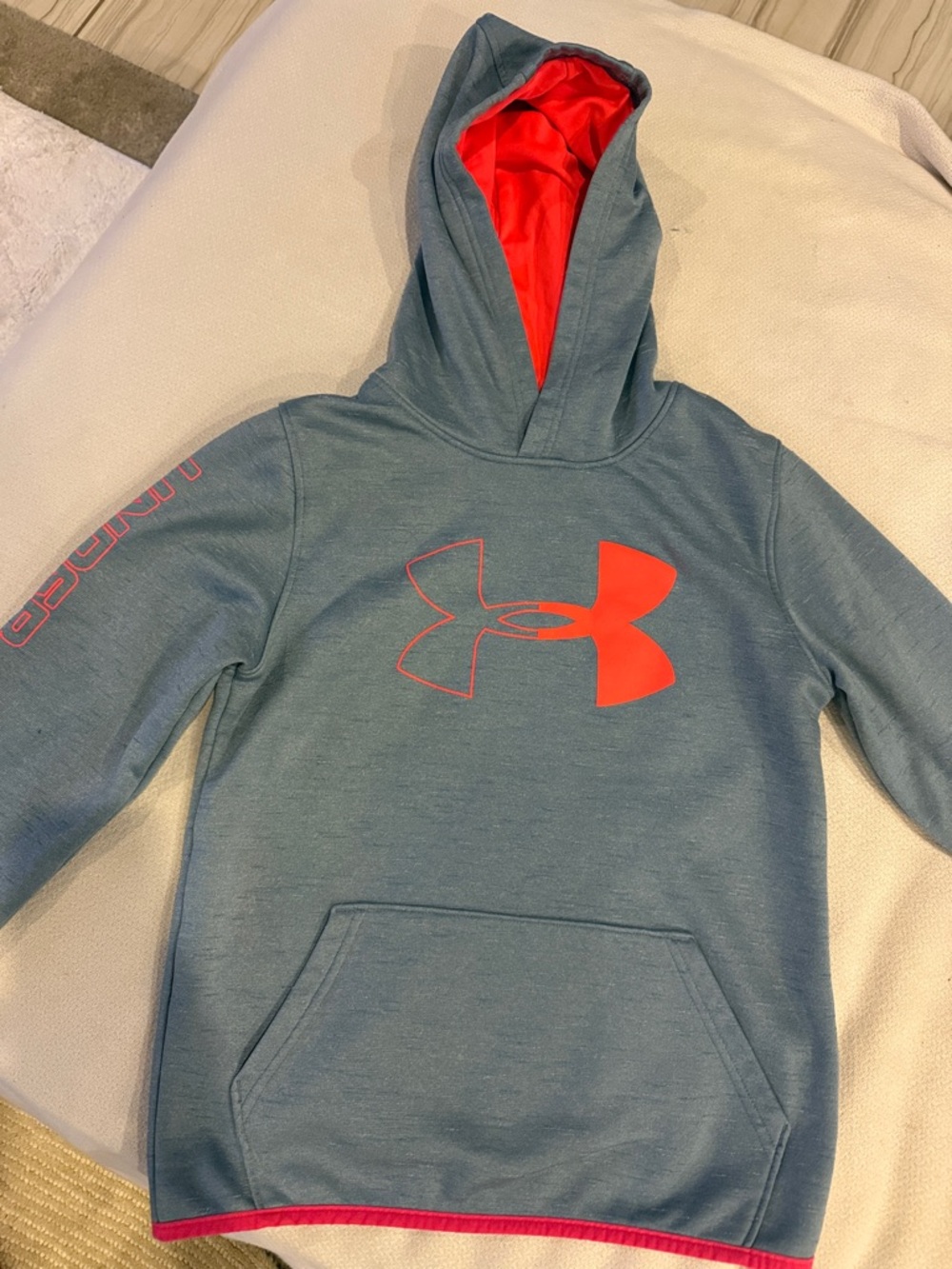 Under Armour Kids Blue Hoodie with Bright Coral Accents
